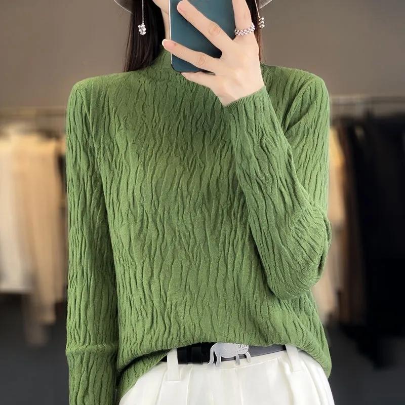 Damen Frühling und Herbst Pullover Halber Stehkragen Unregelmäßiger Pullover Weiblich Weich Lässig Gestricktes Oberteil