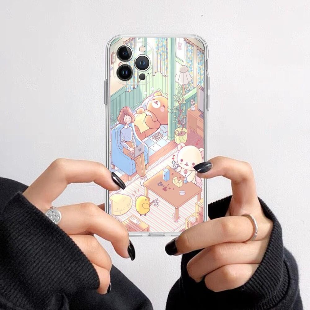 Cute Cartoon R-Rilakkuma Phone Case for iPhone 16 15 8 7 6 6S Plus X SE XR XS 14 11 12 13 Mini Pro Max Mobile Case