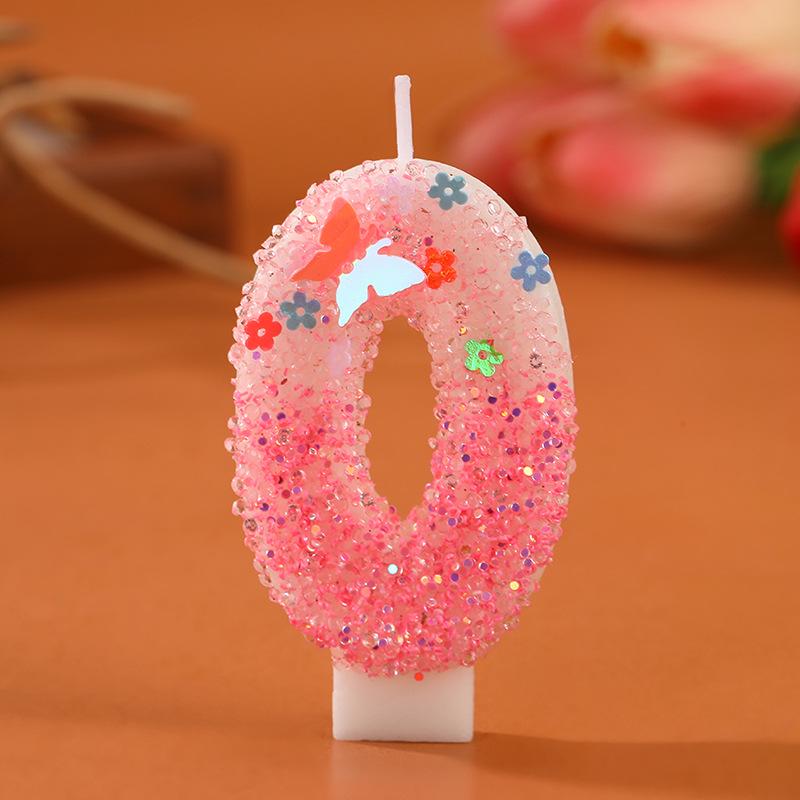 Romantische rosa Farbverlauf-Zahlenkerze mit Schmetterling und Blumen-Glitzer für Geburtstags-Kuchendekorationen