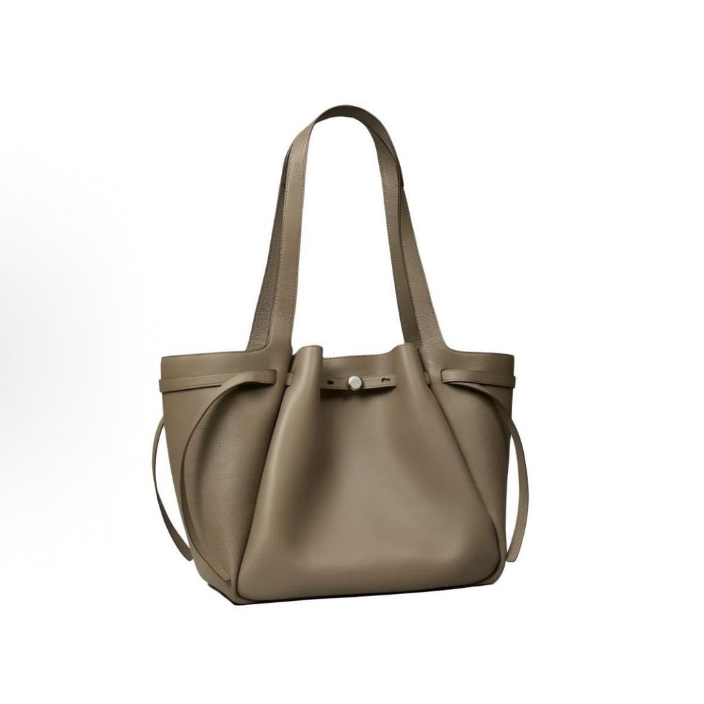 TORY BURCH Romy Logo Patchwork Design Pebble Grain Leather Tote Shoulder Bag Large Women's Light Brown