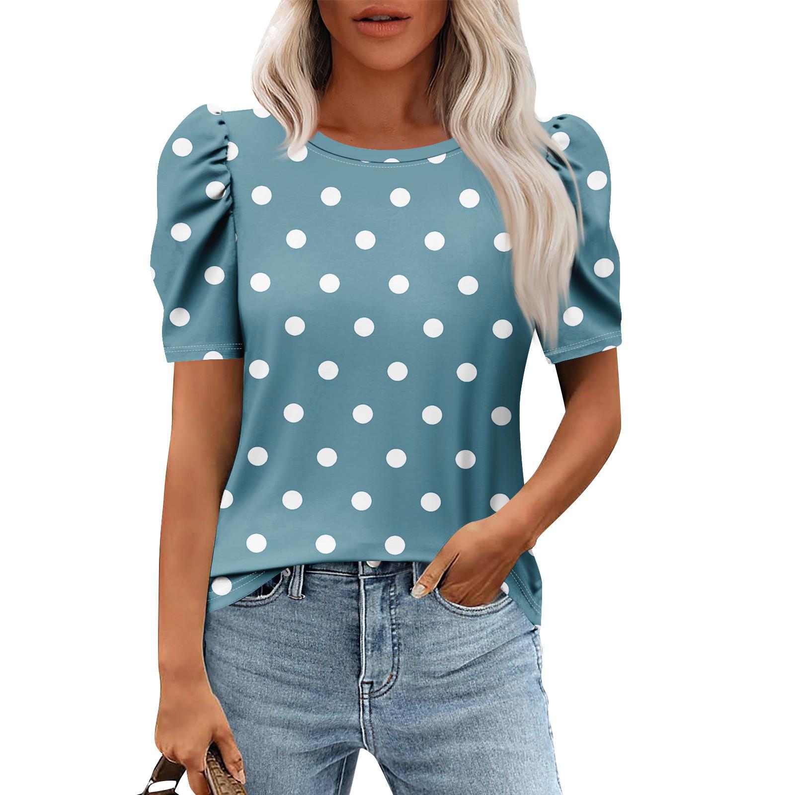 

Женские повседневные топы с коротким рукавом и круглым вырезом с принтом, туники, рубашки, летняя одежда XL