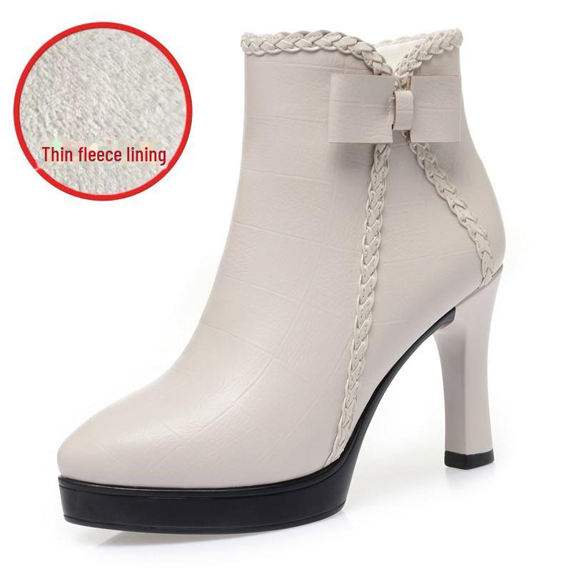 Autumn/Winter Women's Stiletto Ankle Boots - Pointed Toe, Small Heel, Plus Velvet