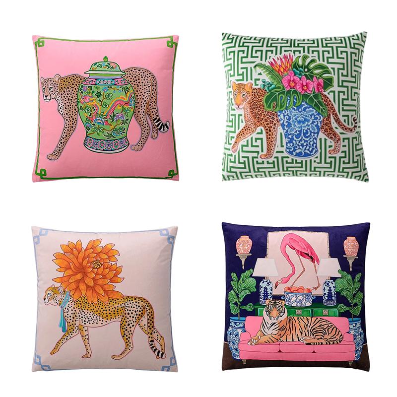 Pc Tiger Cheetah Print Cushion Cover Soft Polyester Preppy Chinoiserie Chic Style for Sofa Bedroom Living Room Home Decor