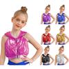 Mädchen Hip Hop Jazz Tanzkostüm Ärmellos Rückenfrei Reißverschluss vorne Funkelnde Pailletten Mit Kapuze Crop Top Tanzbekleidung