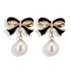 Black and Red Imitation Pearl Bow Drop Earrings for Women Geometric Wedding Party Pain… More