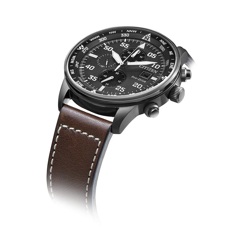 Citizen Eco-Drive Series Hollow Luminous Waterproof Quartz Movement Leather Strap Watch Men watches Black CA0695-17E