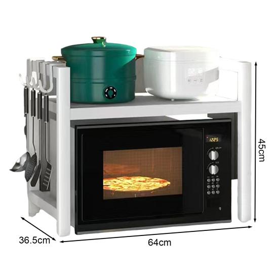 Microwave Stand Shelf with 6 Hooks Extendable Microwave Oven Rack Heat-Resistant 110lbs Load-bearing Adjustable Kitchen Counter Shelf