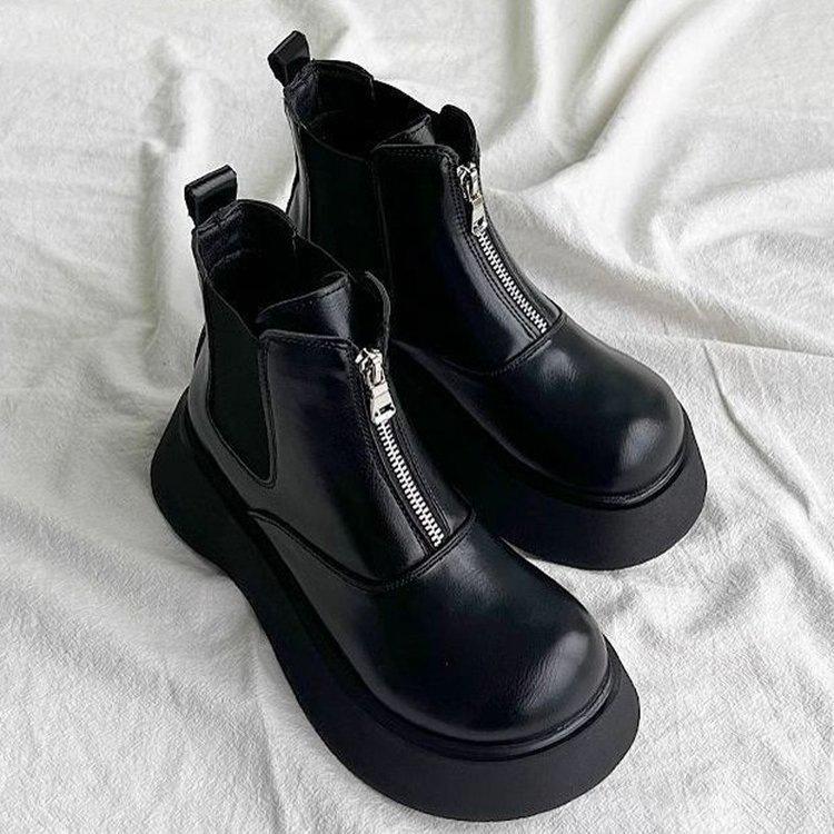 

Новая платформа женские ботинки Мартин 2025 зима бархатные нескользящие ботинки Челси черные ботинки-сигареты передняя молния хлопковые ботинки 40