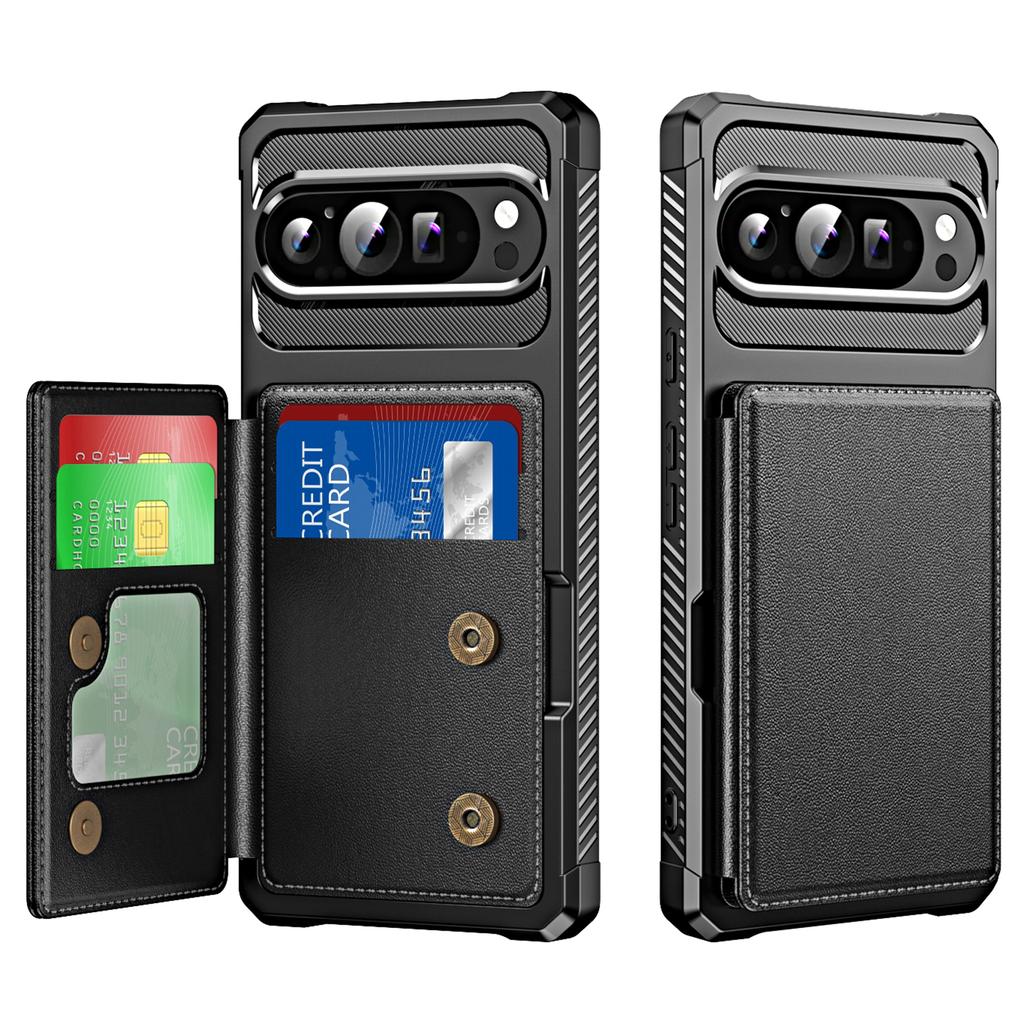 For Google Pixel 10 Pro XL Case Card Slot Kickstand Leather + TPU Reinforced Corner Phone Cover