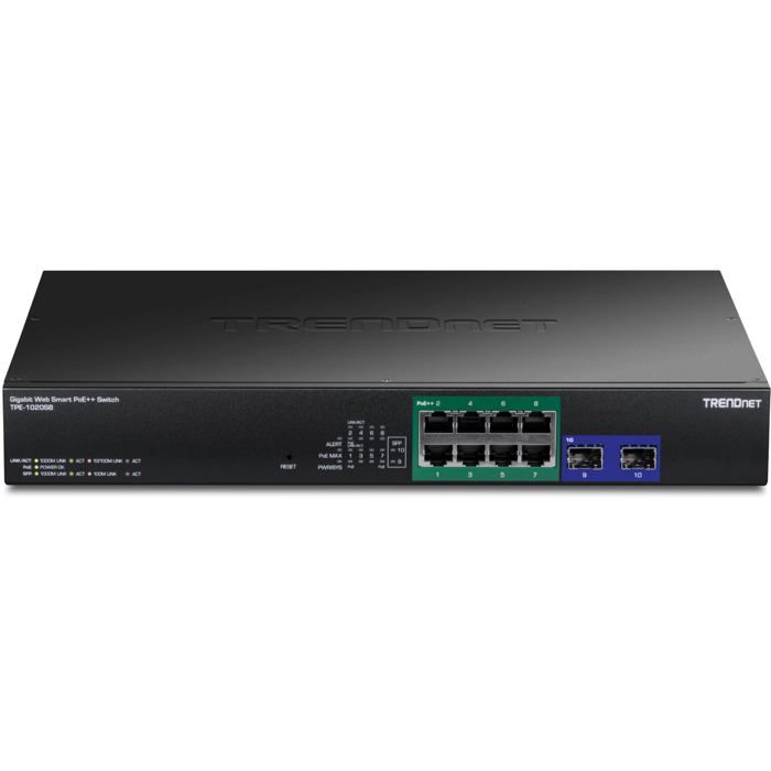 Commutateur Gigabit Web Smart PoE++ - TRENDnet - TPE-1020SB - 10 ports - 95 W PoE++ - Noir