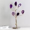 Metal Handicraft Golden Tree Agate Tree Natural Color Agate Tablets Artificial Plant Metal Decorative Figurines Home Decoration