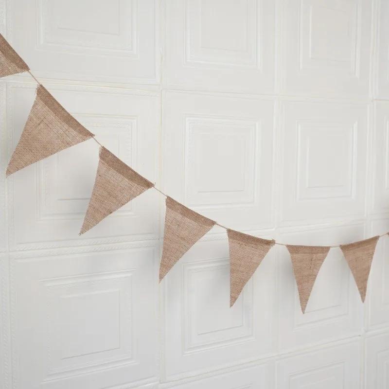 Birthday Linen Banner Multicolor Triangles Flags Hanging Pennant Decor Birthday Party Favor