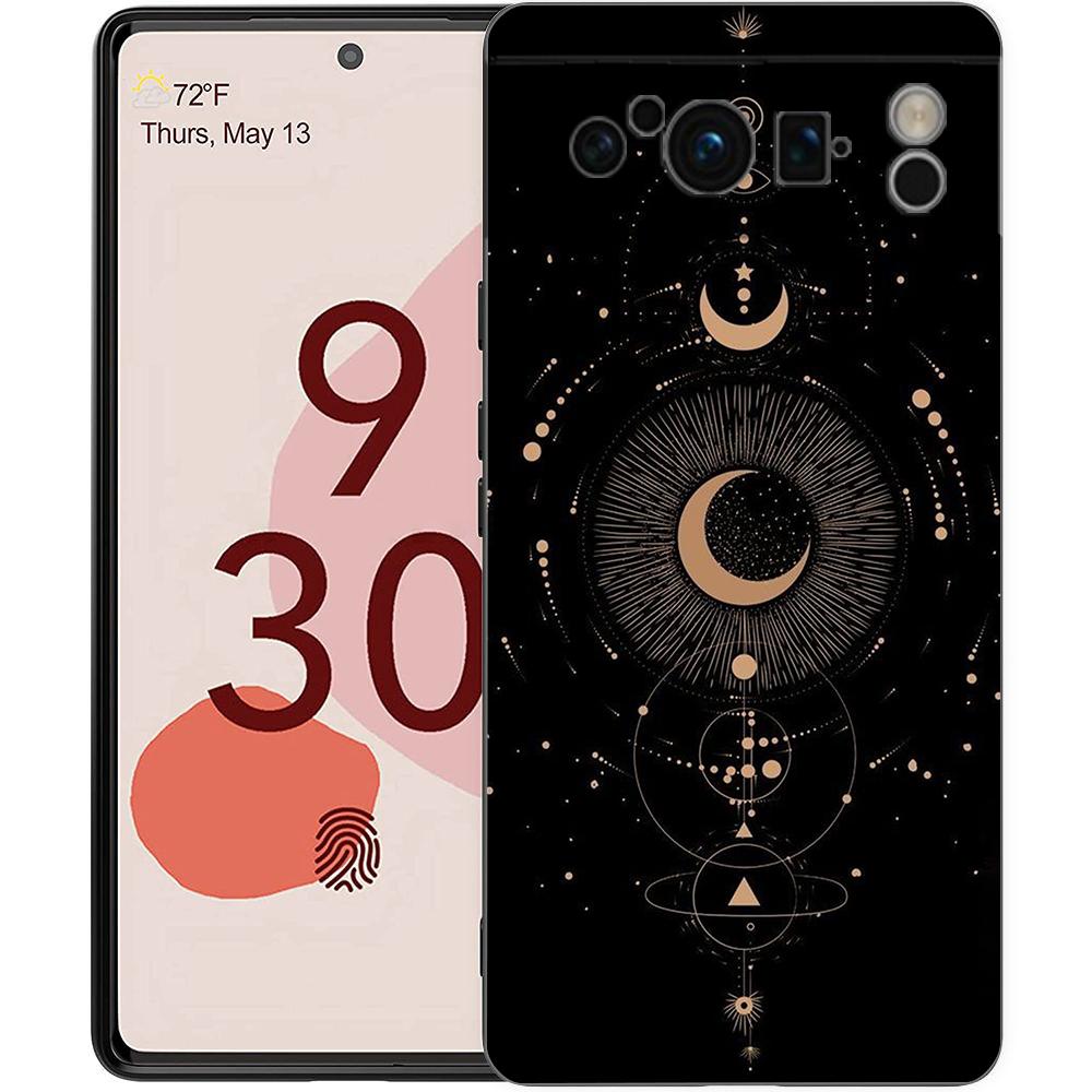 

Чехол для телефона Google Pixel 6 7 8 9 Pro XL 8A 7A 6A Черный чехол Мягкий корпус Солнце Луна Облака Астрологический Pixel 9 Pro