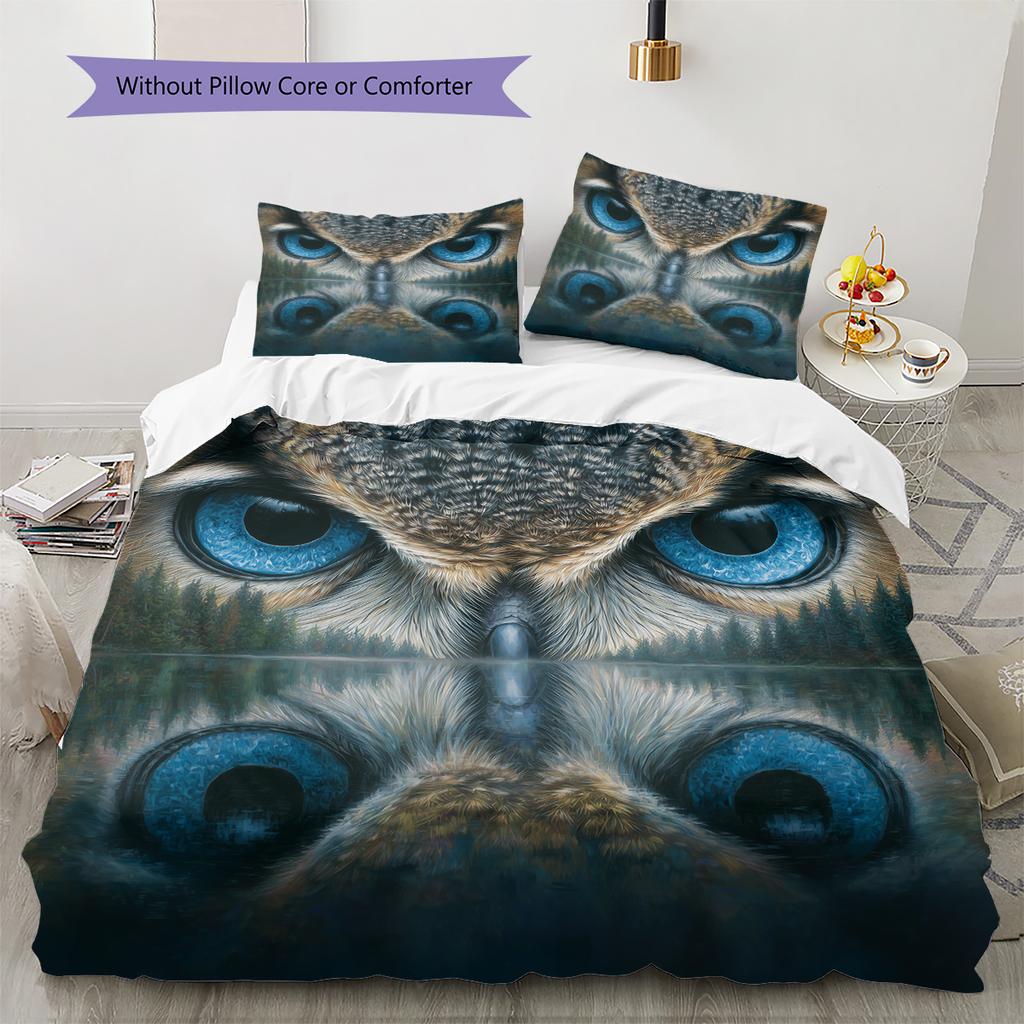 Owl and Its Reflection  Pattern Bedding Quilt Set Quilt Cover Pillowcase Home Decoration  Gift (1 * duvet cover + 2 * pillowcase, without core)