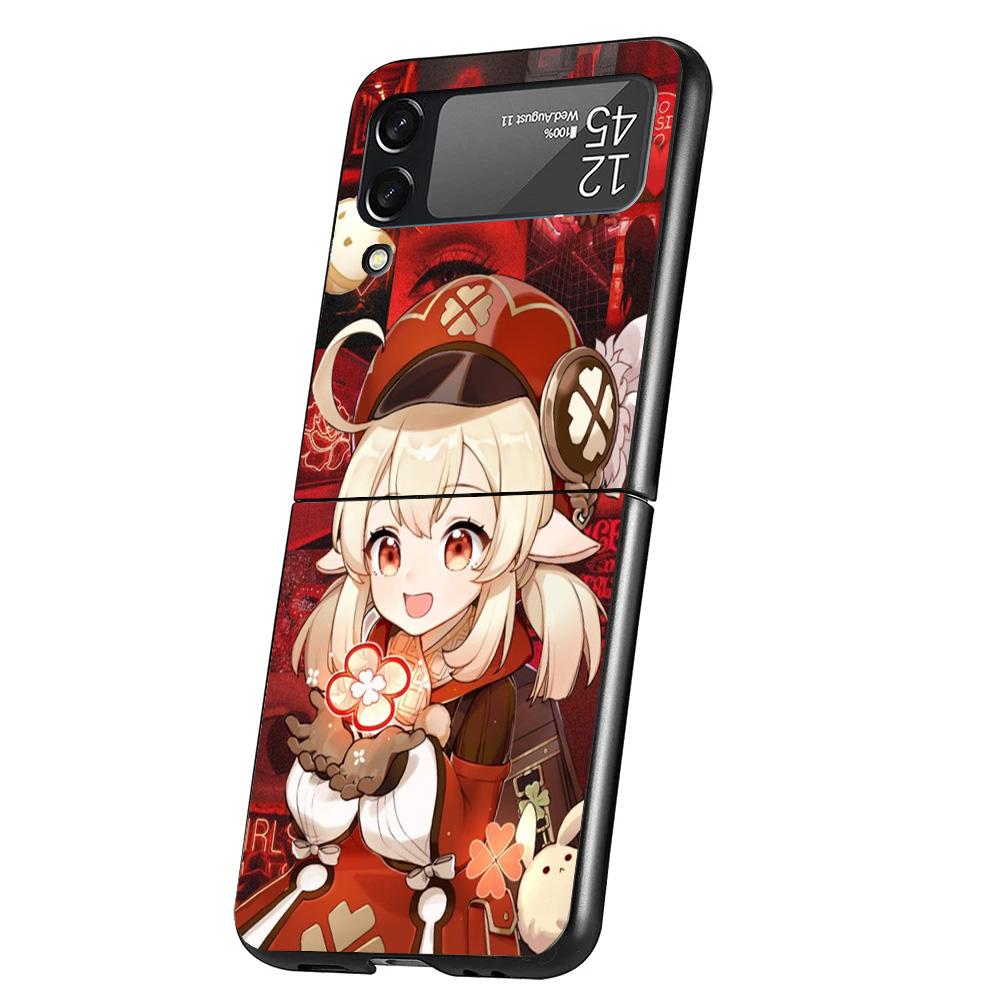 Genshin Impact Klee Cover Phone Case For Samsung Galaxy Z Flip 7 6 5 4 3 5G Flip7 Flip6 Flip5 Flip4 Flip3 Black Fundas Shell Gal