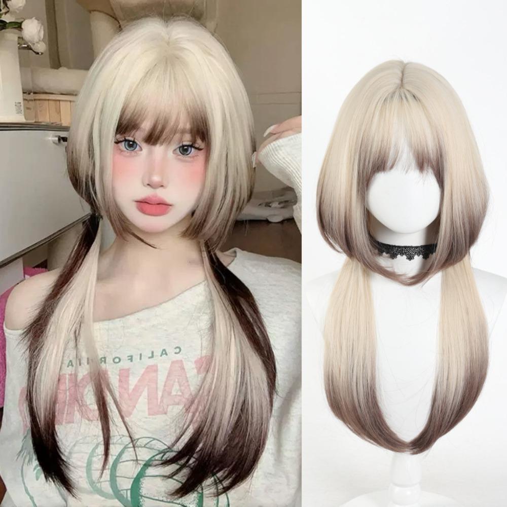 Cosplay Blonde Ombre Brown Wig Harajuku Jellyfish Head Hime Cut Wig Role-playing