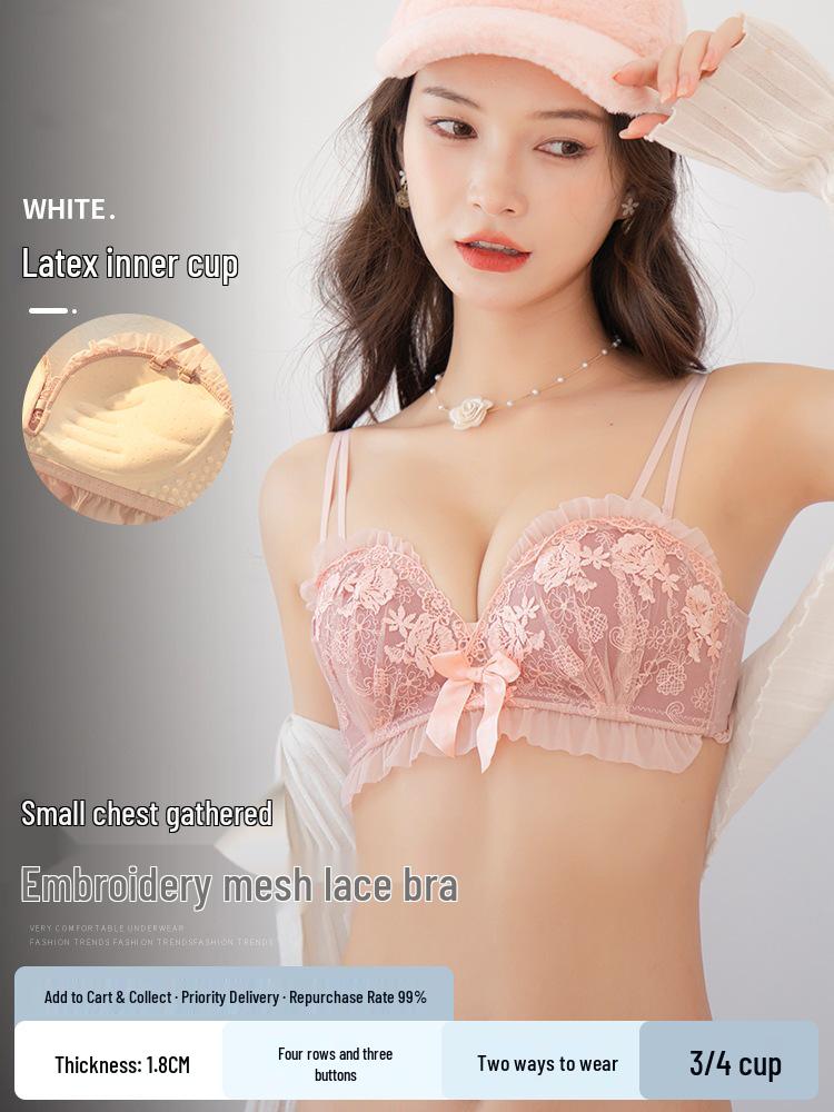 Elegant Black Lace Push-Up Bra & Panty Set with Wireless Side Support for Small Chest