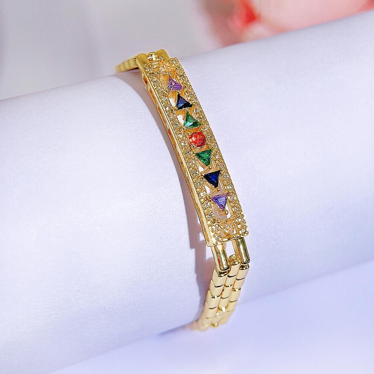 

WWJ Temperament Треугольный цветной цирконий полый богемный ретро-браслет из нити для свадебного банкета вечеринки дамы золотые ювелирные изделия ювелирные изделия золотой