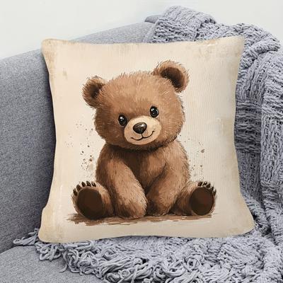 Süßer Bären-Kissenbezug Cartoon-Tier-Kissenbezug Vintage-Stil Weicher Teddy Heimdekoration für Sofa Schlafzimmer Kinderzimmer Geschenk