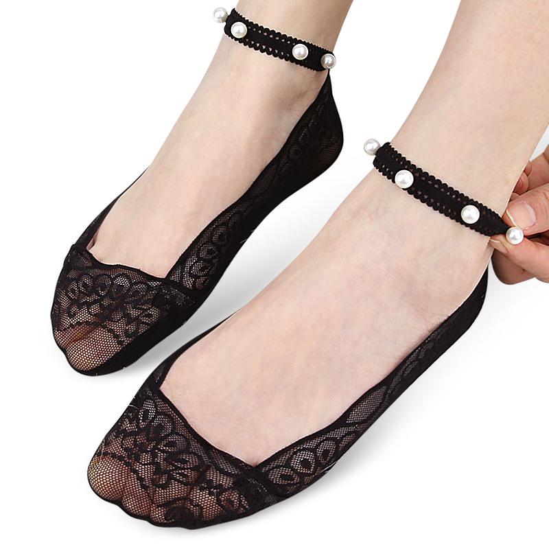 Women's Pearl Lace Low-Cut Non-Slip Invisible Ankle Socks - Summer Thin & Versatile