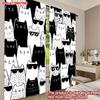 Set aus 2 flach bedruckten Happy Valentine Day Fenstergardinen Schwarz Weiß Katze Digitaldruck Polyester Festlicher Wandvorhang