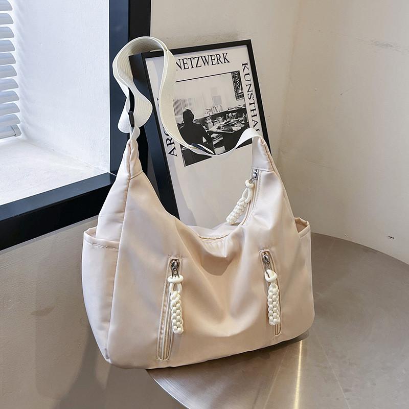 Spacious Nylon Tote Bag For Women Stylish Summer Commuter Shoulder Bag In Black Red Beige And Blue