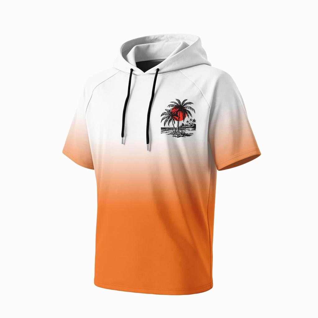 Men's Summer Short Sleeve Hooded T Shirt Quick Drying UPF 50 Plus Sun Protection Fishing Sportswear Lightweight Breathable