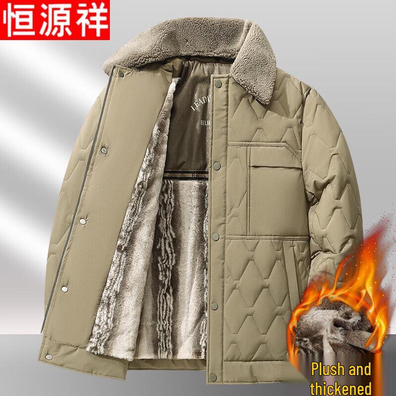 Hengyuanxiang Men s Sherpa-Lined Lapel Winter Jacket 3XL