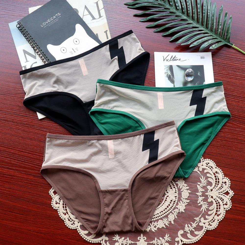 Hohle Damenhöschen Farbkontrast Sexy Gaze Unterwäsche Damen Mittlere Taille Bequeme High Spring Slips für Damen