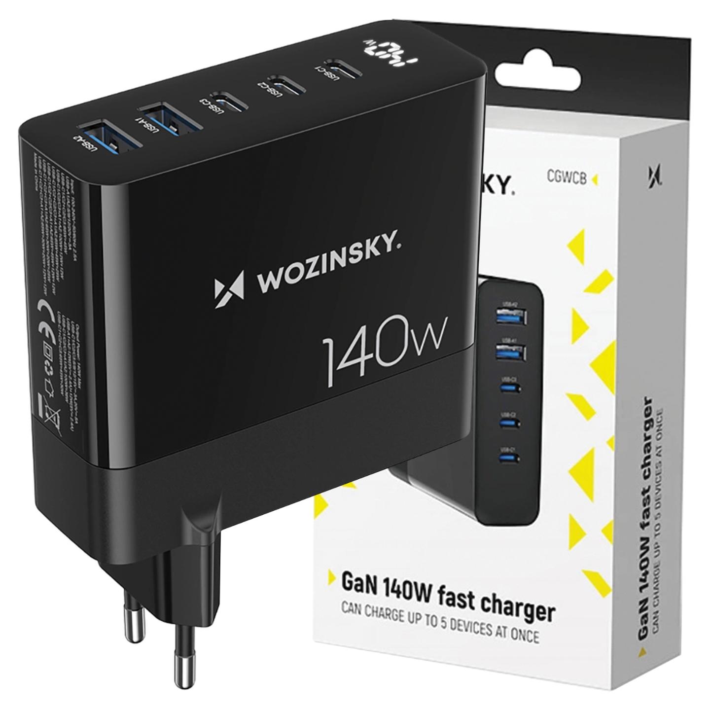 Cargador de Red Gan Wozinsky Cgwcb 140W 3 X Usb-C / 2 X Usb-A - Negro