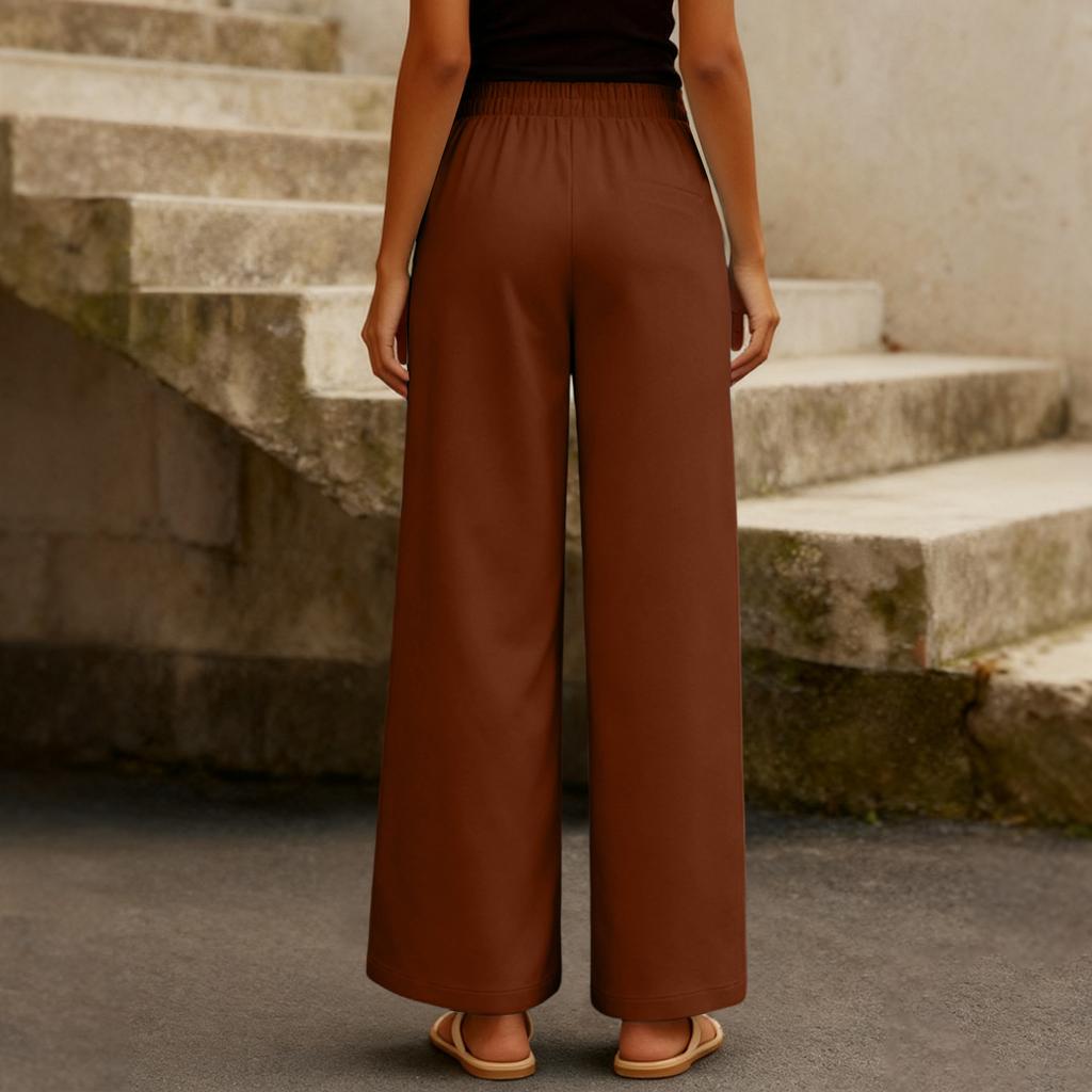 Damen Modische Einfarbige Elastische Taille Tasche Kordelzug Gerades Bein Lässige Hose