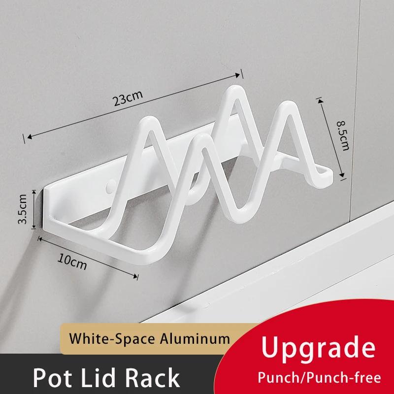 Wall-mounted Pot Lid Storage Rack No Drilling Space Aluminum Cutting Board Holder Kitchen Accessories Multi-functional Organizer