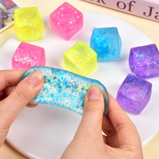 Glitter Cube Squeeze Toy Anxiety Relief Stress Cube Squeeze Sensory Toy Slow Rising Office Workers Relaxation Stress Ball Desk Toy