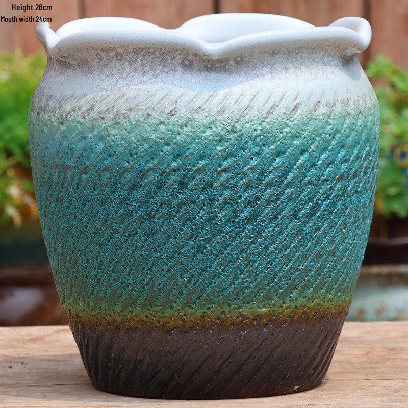 Retro Ceramic Wide Mouth Flower Pot - Tree Trunk Design for Succulents, Bougainvillea, Hydrangea, Roses  