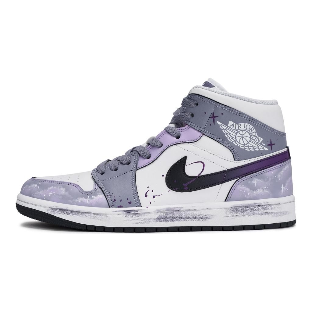 Jordan Air Jordan 1 811 Manufacturing, Pink Purple Nebula Mid Top Vintage Basketball Shoes Unisex White Purple DQ8426-145(Team80-)