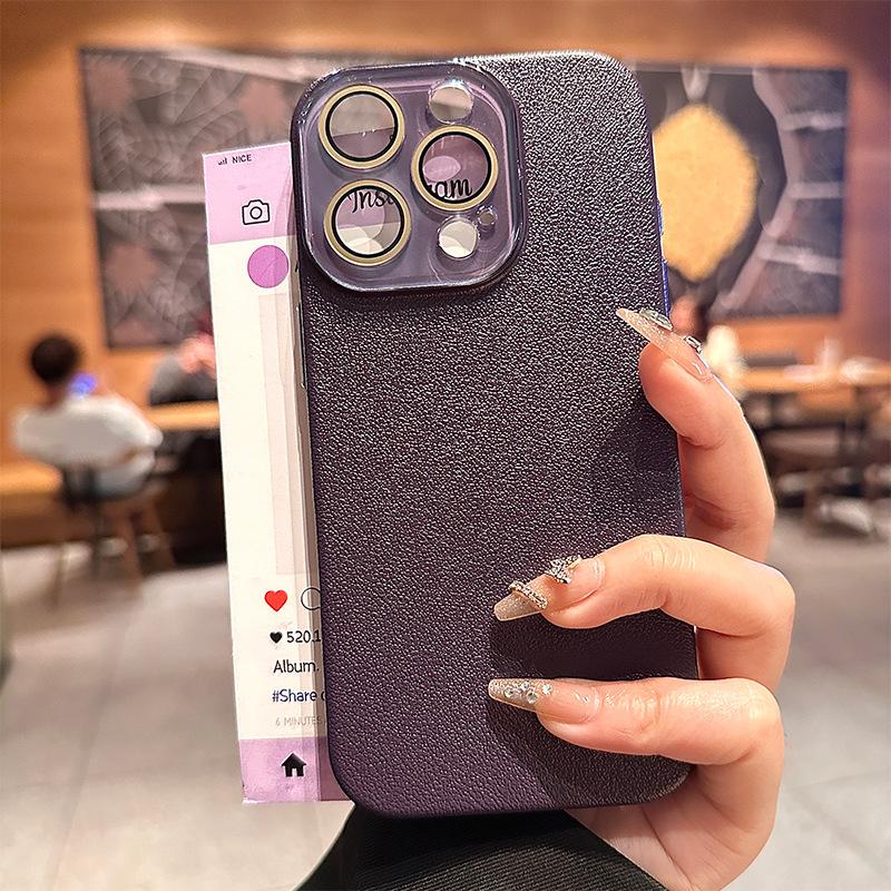 Applicable To Apple 17promax Lychee Leather Mobile Phone Case Comes with Lens Film IPhone 16 Anti Fall Pc Protection Case