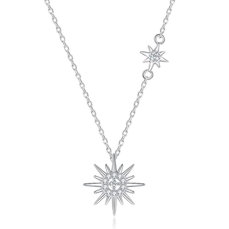 

S925 Sterling Silver Sunflower Pendant Necklace Rhinestone Inlay Fashion OL Daily Office Jewelry 925 silver белый