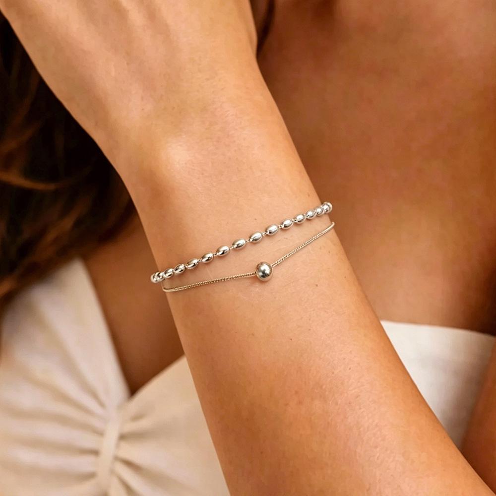 Fashionable 18K Gold Snake Chain Bracelet - Retro Bead Design, Versatile Light Luxury European-American Style, Colorfast Titanium Steel.