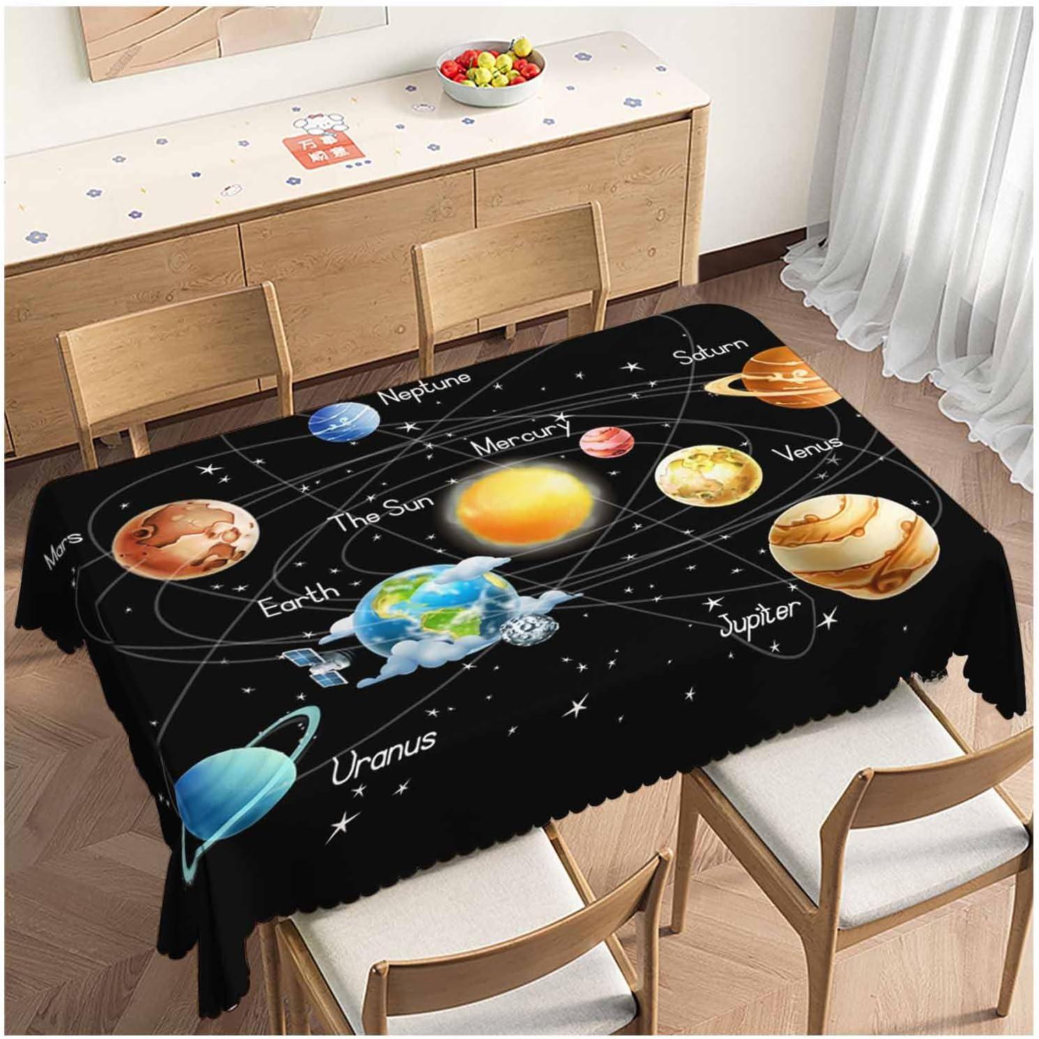 Nappe Imperméable Système Solaire Décorations de Maison Univers Galaxie Planètes Espace Nappes de Table Table de Cuisine Salle à Manger Décor de Fête 140x180cm