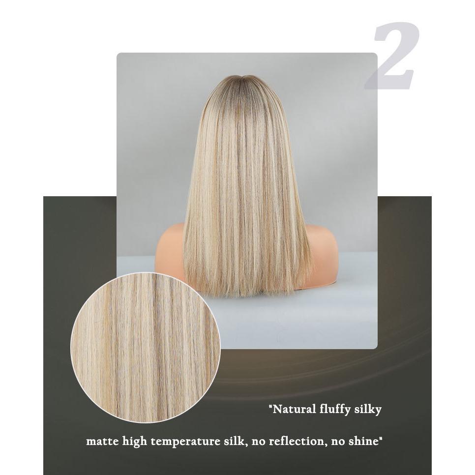New Ash Blonde Shoulder Length Wig for Women - Rooted Hair Rose Net Machine Made Daily Wear Full Cap Wig, Natural Breathable
