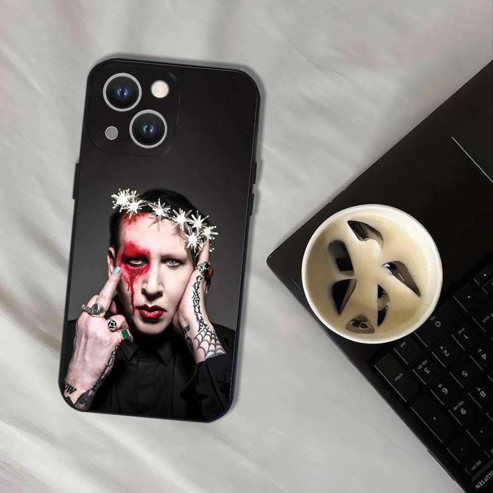 Singer M-Marilyn Manson Phone Case For iPhone 17,16,15,14,13,12,11,Pro,XS,Max,XR,Plus,E,SE4,Mini Black Soft Cover
