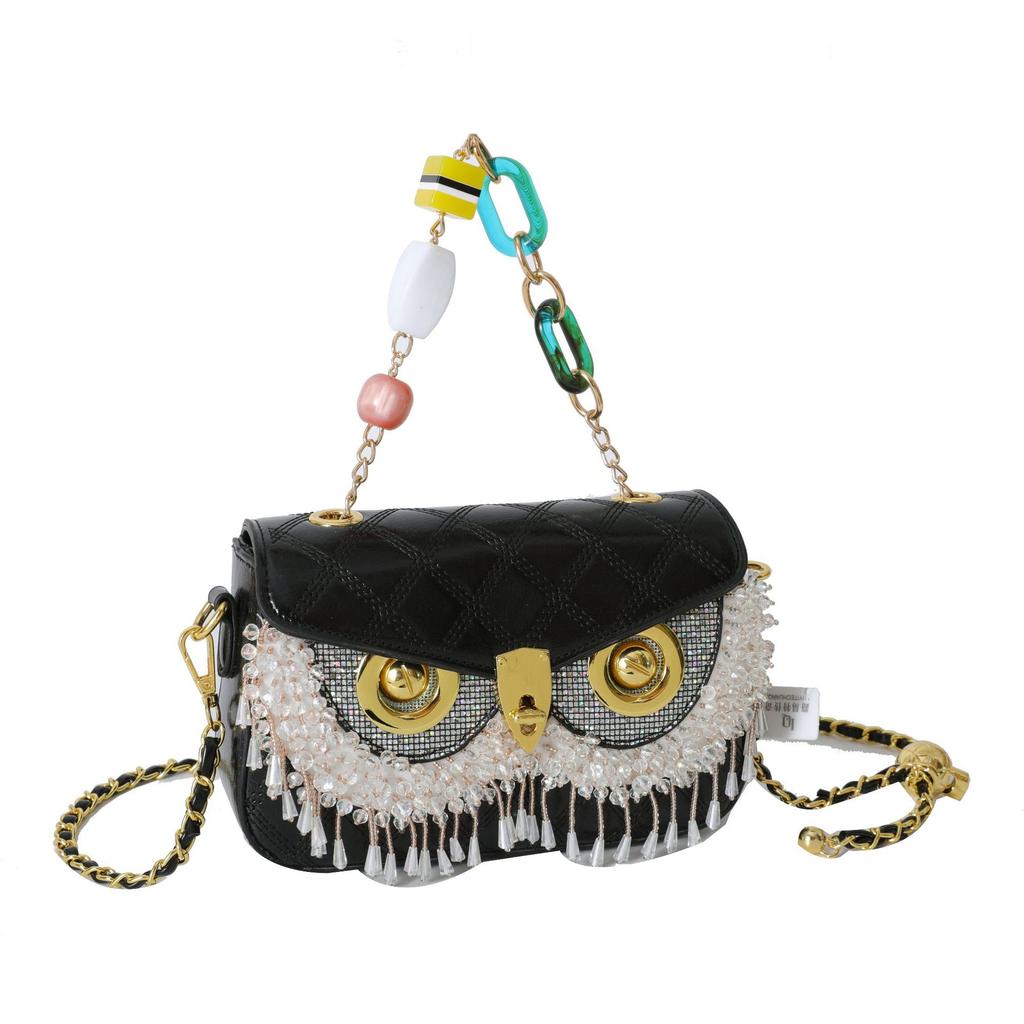 Xiaoxiangfeng Bag Women's 2025 New European and American Fashion Fringed Personalized Ins Crossbody One-shoulder Owl Small Square Bag