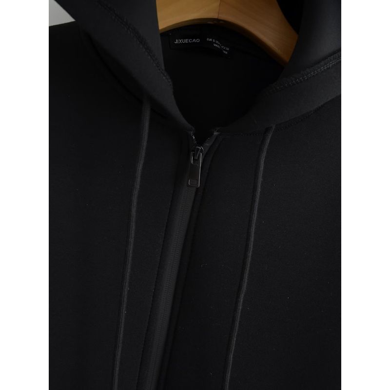 Kaslead New Arrival Black Loose Zip Sweatshirt