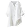 European & American Loose Plain Stand Collar Button Long Sleeve Cotton Linen Top for Women