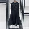 French Niche 2025 A/W Rhinestone Little Black Dress: Sleeveless, Round Neck, High Waist, A-line Short Skirt.