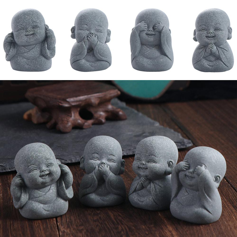 Poupées Fonctionnelles Statue de Bouddha Sculpture Mignonne de Bureau Figurine de Petit Moine Cheminée