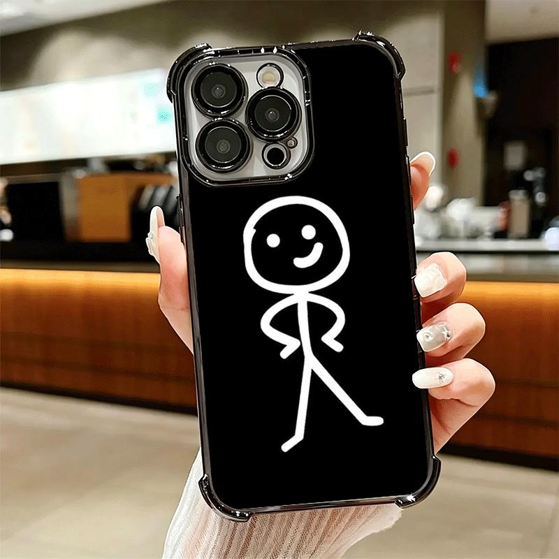 Funny Stickman Matchman Plating Phone Case For Iphone 16 17 Pro Max Air 16E 14 15 Plus 12 13 Mini Anti-Fall Airabag Cover