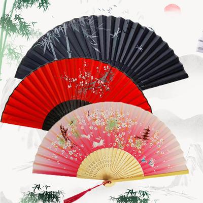 Hand Fan Foldable Silk Fan Noodles Bamboo Fan Bones Halloween Cosplay Prop Christmas Wedding Decoration Party Gifts Art Crafts