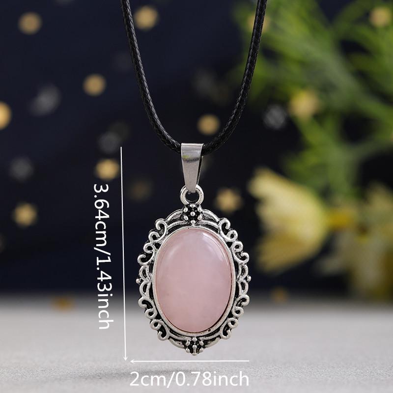 Bohemian Ethnischer Amethyst und Rosenquarz Ovaler Spitzenanhänger