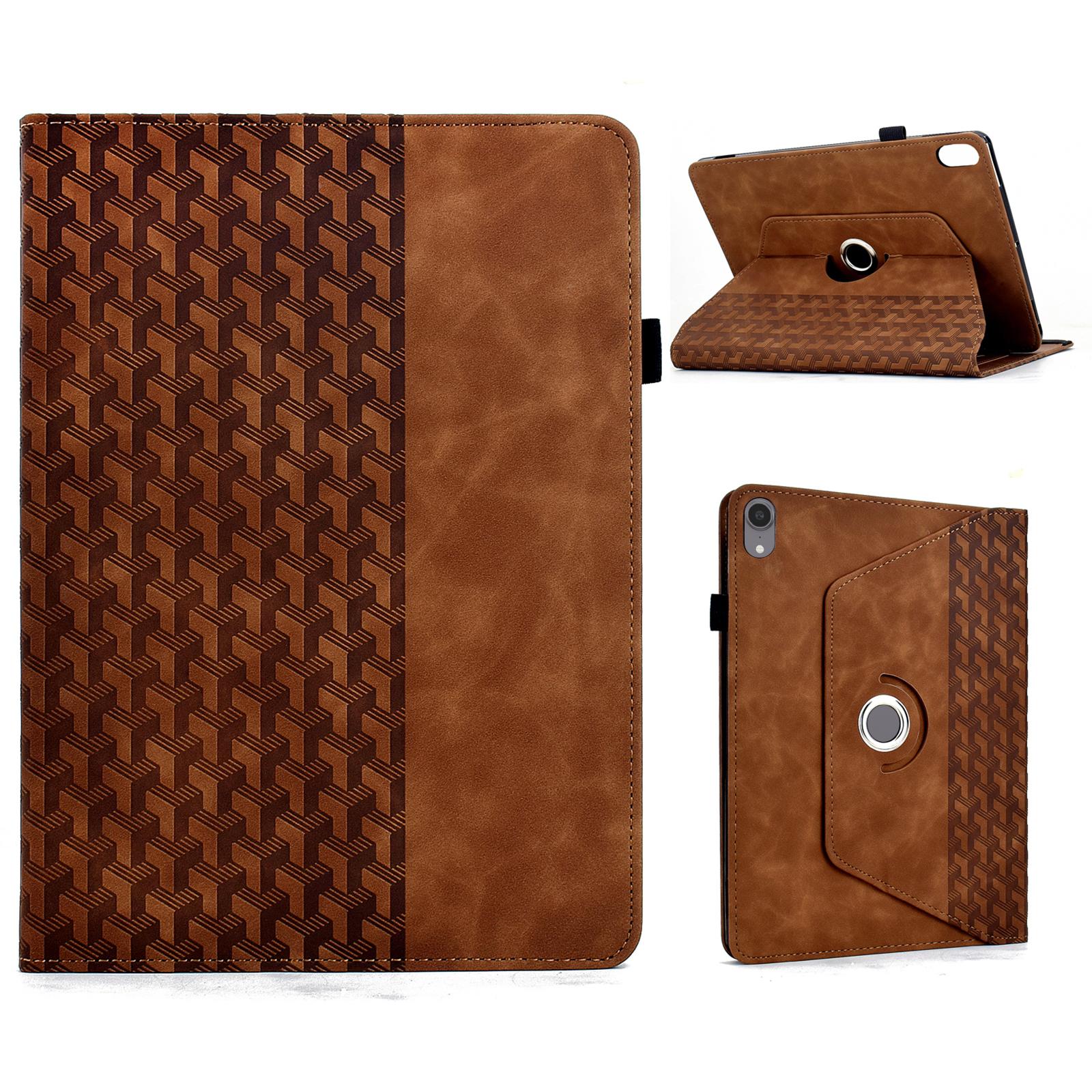

For iPad mini (2024)/(2021) Case Rotating Stand Building Block Imprinted Leather Tablet Cover Brown